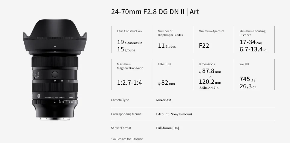 Sigma 24-70mm f 2.8 DG DN II Art Lens (Sony E) - Gadget Sigma 24-70mm f 2.8 DG DN II Art Lens (Sony E) - Gadget